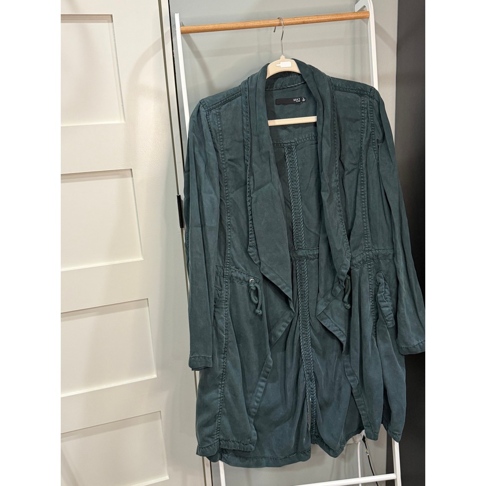 Max Jean Teal Green Tencel Drape Neck Drawstring Waist Utility Jacket M Gorpcore